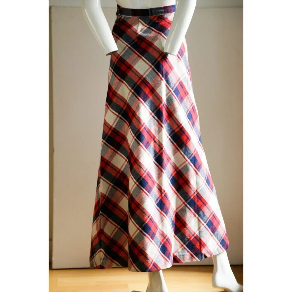 Vintage Large Scale Plaid A line Maxi Skirt XS